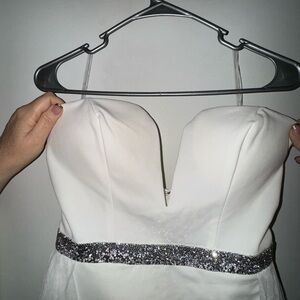 Brand New White Strapless Dress with Silver Accents – Size 8 (Never Worn)